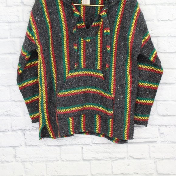 Yarina Baja Bohemian Hippie Style Drug Rug Pullover Hooded Sweater Size S - Picture 3 of 8